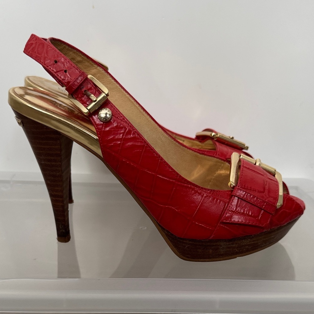 Buy 1 get 1 FREE 
Michael Kors Red Croc-Embossed Peep-Toe Heels - Picture 6 of 10